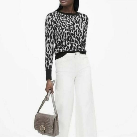 Banana Republic Leopard Print Wool Alpaca Crewneck Long Sleeve Sweater Size M - Picture 13 of 14